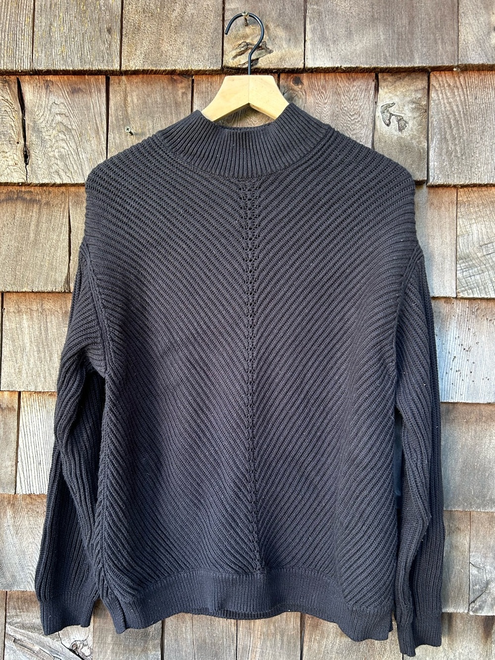 Marine Layer Skylar Mockneck Ribbed Wool Blend Sweater in Black